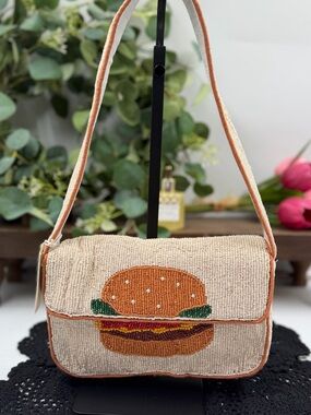 sol & mer beaded cheeseburger shoulder bag hamburger purse nwt